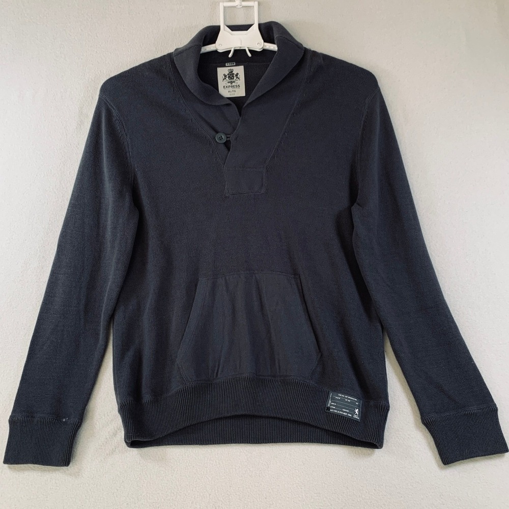 Express Men's Pullover Shawl Button Neck Knit Sweater 100%‎ Cotton Gray Size XL